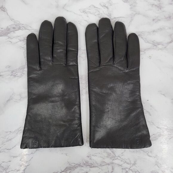 Isotoner Black Leather Driving Gloves with Knit Lining Women's Large - Picture 3 of 13